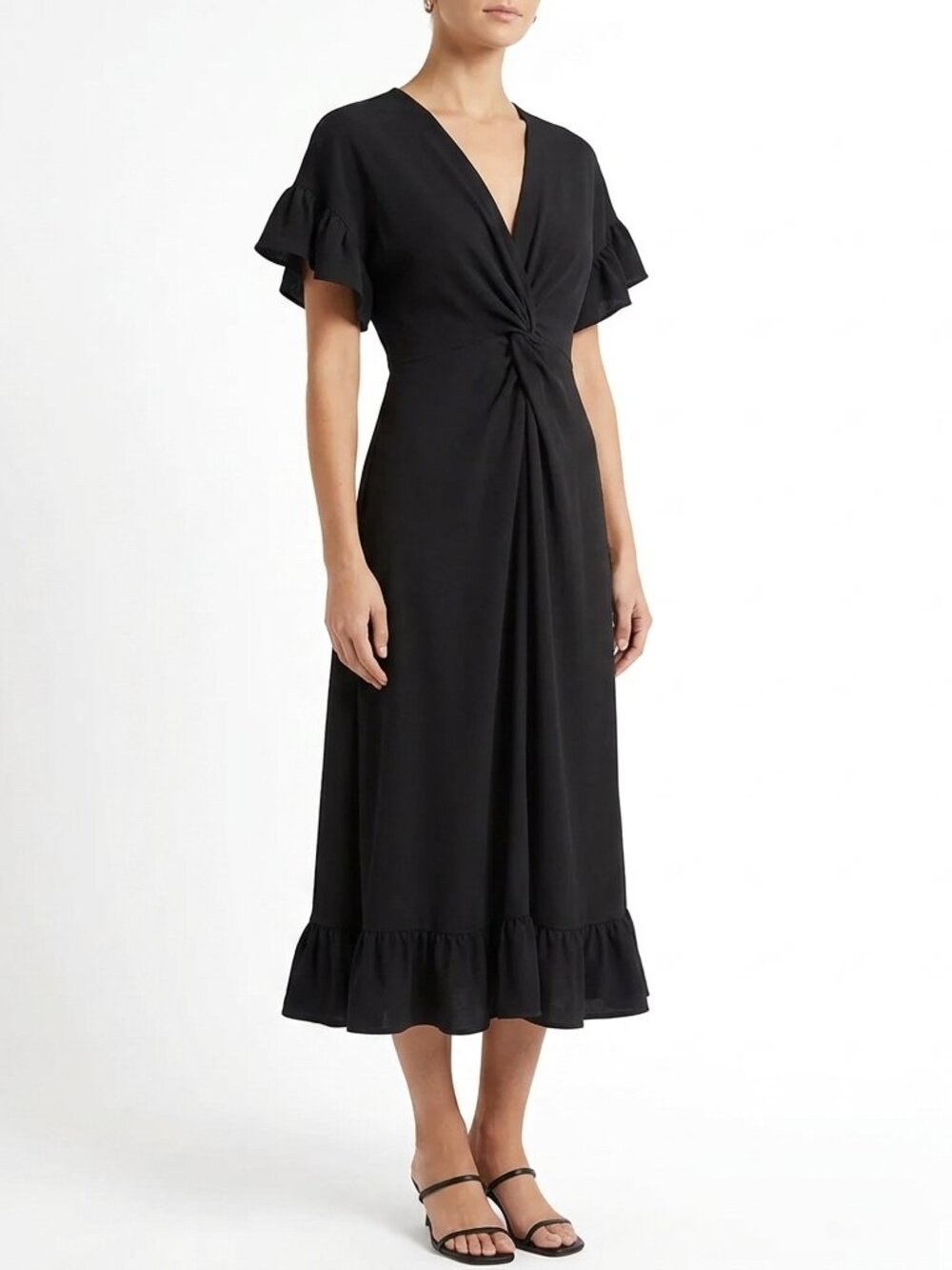 Max Studio Ruffle Trimmed/Knot Front Pull On Midi Dress- Sz. Sm